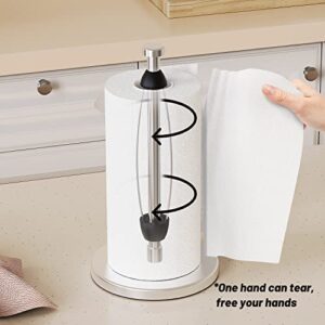 VEHHE Paper Towel Holder Countertop, Perfect Tear Paper Towel Stand with Suction Cups for Easy One-Handed Operation Made of Stainless Steel for Bathroom Kitchen |Silver