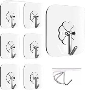 slking store heavy duty self adhesive wall hooks,waterproof and oil-proof,transparent reusable seamless hooks strong,suitable for kitchen bathroom,6 pack