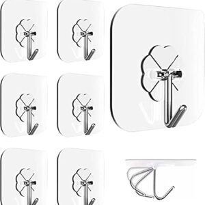 SLKING STORE Heavy Duty Self Adhesive Wall Hooks,Waterproof and Oil-Proof,Transparent Reusable Seamless Hooks Strong,Suitable for Kitchen Bathroom,6 Pack