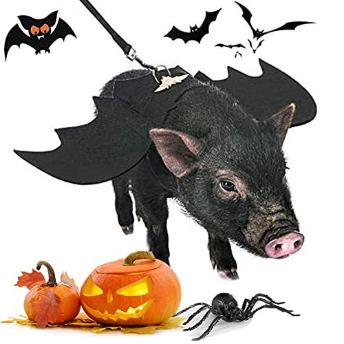 Dog Bat Costume, Halloween Pet Costumes Bat Wings Cosplay Dog Costume Cat Costume with Leash and Pumpkin Bells, Dog Clothes for Small Medium Large Dogs Cats Puppy, Funny Outfit Cool Apparel