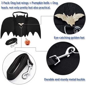 Dog Bat Costume, Halloween Pet Costumes Bat Wings Cosplay Dog Costume Cat Costume with Leash and Pumpkin Bells, Dog Clothes for Small Medium Large Dogs Cats Puppy, Funny Outfit Cool Apparel