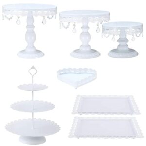 7 pcs cake stands set,metal cupcake holder stand set,pastry trays dessert towers plates display stand with crystal bling pendants for baby shower wedding birthday party celebration home decor