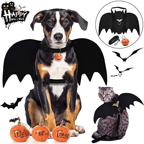 Dog Bat Costume, Halloween Pet Costumes Bat Wings Cosplay Dog Costume Cat Costume with Leash and Pumpkin Bells, Dog Clothes for Small Medium Large Dogs Cats Puppy, Funny Outfit Cool Apparel