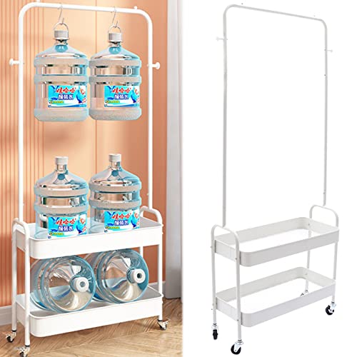 DYRABREST Simple Design 2-In 1 Garment Rack with Wheels Clothing Rack With 2 Tier Metal Basket Clothes Organizer Rack Laundry Cart with Hanging Rack for Home Bedroom (White)