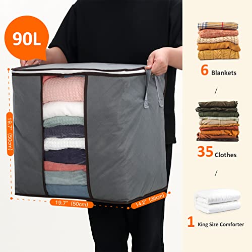 90L Large Capacity 8 Pack Clothes Storage Bag, Storage Bins for Clothes, Closet Organizers and Storage Containers for Blanket Bedding Comforter, Thick Fabric with Reinforced Handles, Zipper, Clear Window