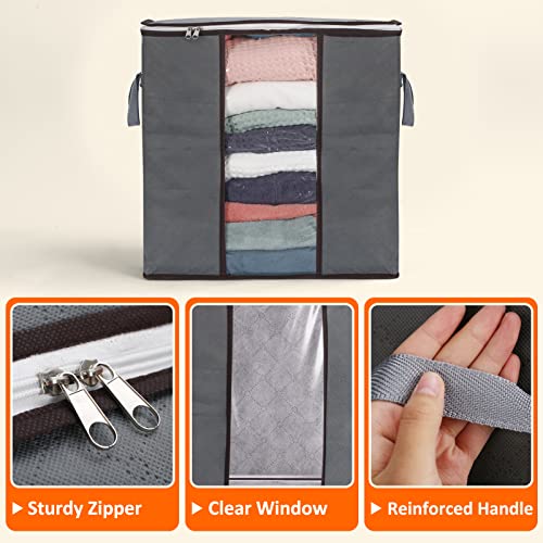 90L Large Capacity 8 Pack Clothes Storage Bag, Storage Bins for Clothes, Closet Organizers and Storage Containers for Blanket Bedding Comforter, Thick Fabric with Reinforced Handles, Zipper, Clear Window