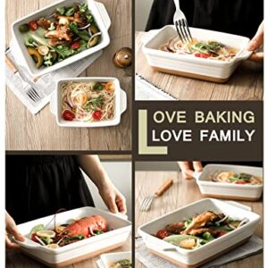 YMASINS Casserole Dishes for Oven, Ceramic Baking Dish Set of 3 Deep Lasagna Pans Large Ceramic Baking Pan with Handles from Oven to Table Rectangular Casserole Dish Set Easy to Clean, White