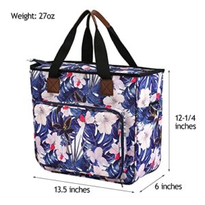 Aeelike Knitting Tote Bag Yarn Storage Bag with Holes, Portable Knitting & Crochet Bag for Storing Yarn and Crochet Knitting Supplies, Travel Knitting Bag with Removable Shoulder Strap (Blue Flower)