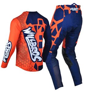 Willbros Motocross Jersey Pants Combo Mens Women Adult MX Gear Set Protective Offroad Dirt Bike Set Riding Racewear Blue Orange (Jersey XXXL Pants 40)