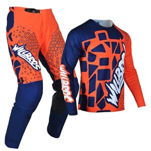 Willbros Motocross Jersey Pants Combo Mens Women Adult MX Gear Set Protective Offroad Dirt Bike Set Riding Racewear Blue Orange (Jersey XXXL Pants 40)