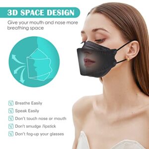 60 PCS KF94 Mask, 3D Fish Type Individually Wrapped KF94 Mask Black, 4 Layer Safety Breathable Comfortable KF94 Masks for Adults, Individually Package KF94 Face Masks Suitable for Daily Protection