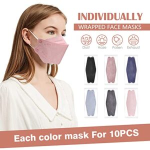 60 PCS KF94 Mask, 4 Ply Breathable Comfort Individually Wrapped Disposable Face Mask, 3D Fish Type KF94 Masks for Adults, KF94 Face Masks Suitable for Daily Protection (Multicolor)