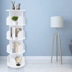 ZHFEISY Rotating Bookshelf 4 Tier Nordic Style White Bookcase 220 lbs Bearing Capacity Corner Bookshelf for Living Room Bedroom Study Office