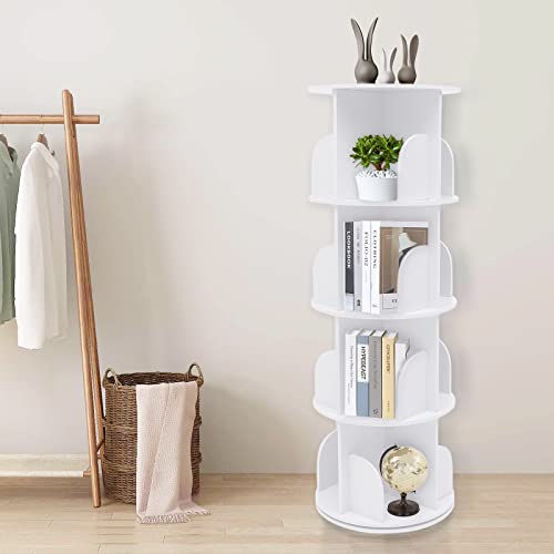 ZHFEISY Rotating Bookshelf 4 Tier Nordic Style White Bookcase 220 lbs Bearing Capacity Corner Bookshelf for Living Room Bedroom Study Office