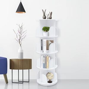 ZHFEISY Rotating Bookshelf 4 Tier Nordic Style White Bookcase 220 lbs Bearing Capacity Corner Bookshelf for Living Room Bedroom Study Office