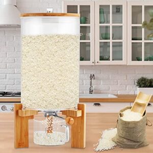 jiawanshun rice dispenser rice container 7.5l grain storage with clear container wood stand for home kitchen use black rice, mung beans, red beans, lentils container