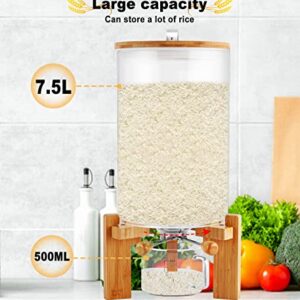 JIAWANSHUN Rice Dispenser Rice Container 7.5L Grain Storage with Clear Container Wood Stand for Home Kitchen Use Black Rice, Mung Beans, Red Beans, Lentils Container