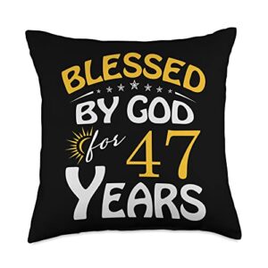 blessed by god 47th men women vintage birthday tee vintage blessed by god for 47 years old happy 47th birthday throw pillow, 18x18, multicolor