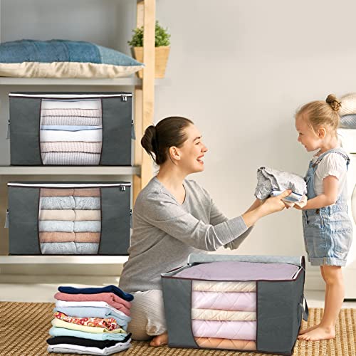 90L Large Storage Bins, 6Pack Clothes Storage Bags Storage Containers for Organizing Bedroom, Closet, Clothing, Comforter, Foldable Closet Organizers Storage Containers with Sturdy Zippers and Handles