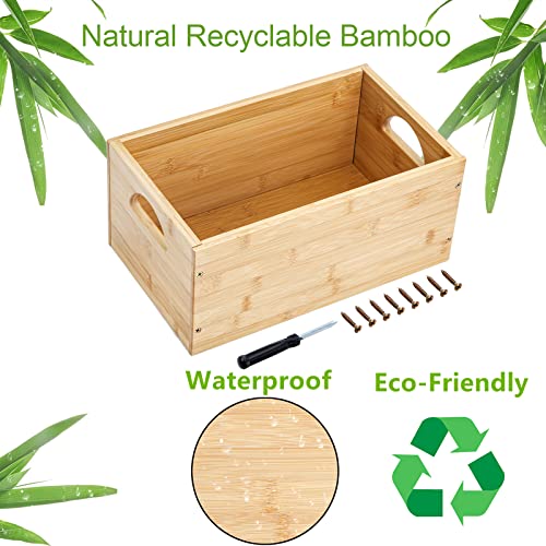 DEAYOU Bamboo Storage Bin, Bamboo Storage Box Crate Organizer Cube Container, Natural Deep Cubby Basket Holder with Handle for Bathroom, Books, Toys, Snack, Decor, Home, Kitchen, Office, Modular Open