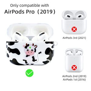 Cute Airpod Pro Case with Lanyard Keychain, ORATYFAN Air Pod Pro Hard Protective Charging Case Cover with Pom Pom Ball and Fadeless Patterns for Women Girls Gift(Cow)