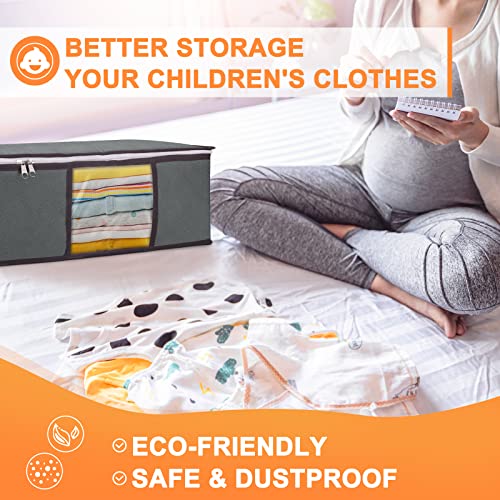 35L Practical Size Clothes Storage Bags with Clear Window, Double Zippers, Storage Bins for Under Bed, Closet Organizers and Storage Containers for Blankets Clothing Baby Clothes, 6 Pack, Grey