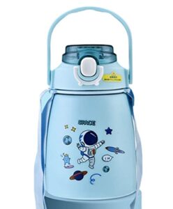 tualrvvc insulated water bottle 32 oz for kids flip-top thermos random cute stickers big belly bottle with straw handle strap light navy blue
