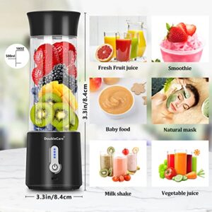 Portable Blender for Shakes and Smoothies,500ml Electric Juicer, 4000mAh Smoothie Blender with BPA-Free Material, USB Rechargeable Fresh Juice Blender for Travel, Gym, Outdoors, and Home, Black