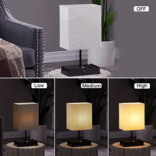 YUNHONG Bedside Lamp Set of 2,Wireless Charger Table Lamp with USB A+C Ports and AC Outlet,3 Way Dimmable Touch Nightstand Lamps for Bedroom and Living Room (LED Bulbs Included)