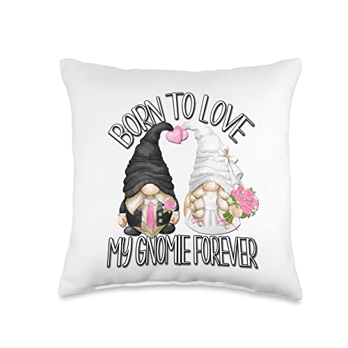 Cute Bride And Groom Gnome Couple Wedding Gifts Groom and Bride Gnomes for Wedding Couple Bachelorette Party Throw Pillow, 16x16, Multicolor