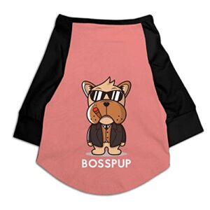 Ruse. Pet Clothes Bosspup Printed Full Sleevess Round Neck Raglan Dog Streetwear T-Shirt/Tees Apparel for Dogs.-Salmon/Black