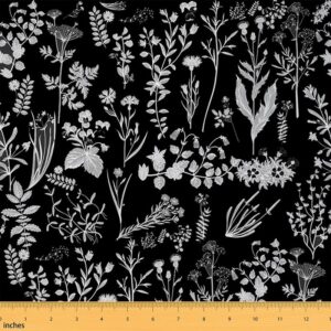 Feelyou Floarl Upholstery Fabric by The Yard, Farmhouse Flowers Pattern Reupholstery Fabric for Chairs, Garden Floral Botanical Decorative Waterproof Outdoor Fabric, 3 Yards, Black White