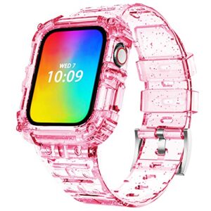 abelta compatible for apple watch band 38mm 40mm 41mm with bumper case cover for women men, clear crystal durable sport transparent protective band for apple watch series 8 7 6 5 4 3 2 1 se (41mm/40mm/38mm, glistening pink)