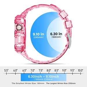 ABELTA Compatible for Apple Watch Band 38mm 40mm 41mm with Bumper Case Cover for Women Men, Clear Crystal Durable Sport Transparent Protective Band for Apple Watch Series 8 7 6 5 4 3 2 1 SE (41mm/40mm/38mm, Glistening Pink)