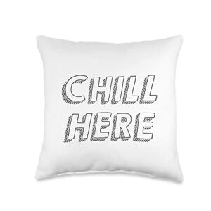 boredkoalas pillows chill here funny napping sleeping saying quote joke humor throw pillow, 16x16, multicolor