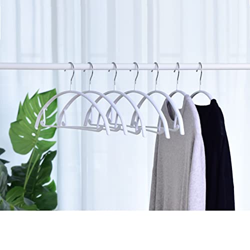 SYNHOZZ 16.5 Inch White Sweater Hangers no Shoulder Bump No Mark Non-Slip Rubber Coated Contour Metal Hanger,PVC-Coating Metal Hangers for Pants,Sweater,Belts,T-Shirt Hangers(White, 10PACK)