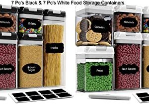 CINEYO Black & White Airtight Food Storage Containers - 7 Piece White Set & 7 Pieces Black Set For Cereal, Flour with Easy Lock Lids Include Labels and Marker