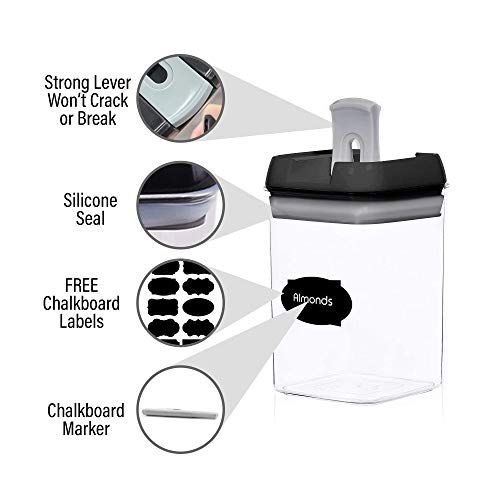 CINEYO Black & White Airtight Food Storage Containers - 7 Piece White Set & 7 Pieces Black Set For Cereal, Flour with Easy Lock Lids Include Labels and Marker