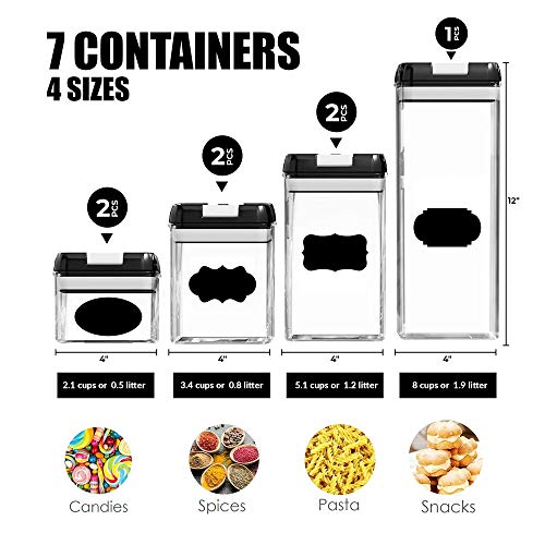 CINEYO Black & White Airtight Food Storage Containers - 7 Piece White Set & 7 Pieces Black Set For Cereal, Flour with Easy Lock Lids Include Labels and Marker
