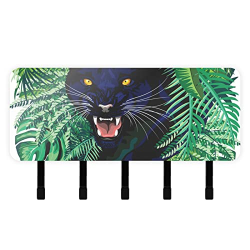 susiyo Black Panther Jungle Spirit Wall Mounted Mail Holder Key Holder with 5 Key Hooks and Mail Organizer for Wall Decor