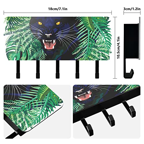 susiyo Black Panther Jungle Spirit Wall Mounted Mail Holder Key Holder with 5 Key Hooks and Mail Organizer for Wall Decor