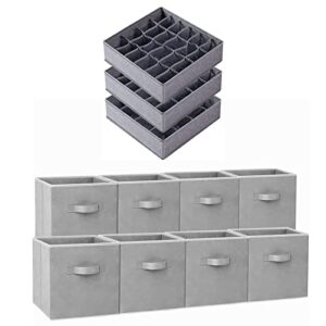 8 pack 11 inch fabric storage cubes with 3 pack sock underwear drawer organizer for clothing organization and storage