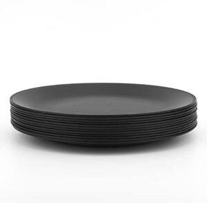 KX-WARE Plastic Plates Set of 12 - Unbreakable and Reusable 9.875 inches Dinner Plates, Black Color | Dishwasher Safe, BPA Free