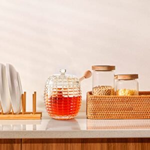 Ahoo Glass Honey Jar,Dispenser Honey Pot Containers with Wooden Dipper Stick Set and Lid,Storage Honey Holder Bottle