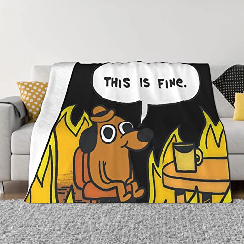 Wuozoi Funny This is fine Dog Flannel Blanket 50''x40'' Ultra-Soft Comfortable Throw Blanket for Bed Sofa Dorm Decor, Gifts