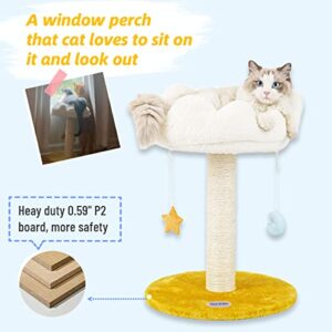 Happi N Pets Cloud Cat Scratching Post with Bed, Cat Tree Tower for Indoor Cats, Nature Sisal Cat Scratcher with Cozy Fluffy Perch for Kitten & Adult Cats, Small Cat Tower with Toys, Stable Cat Stand