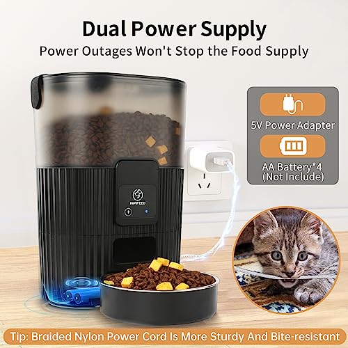 PAPIFEED Automatic Cat Food Dispenser with APP: WiFi Automatic Cat Feeders with Alexa for Pet Dry Food,Timed Auto Feeder 1-10 Meals Per Day with Anti-bite Power Cord,Stainless Steel Bowl for Cat, Dog