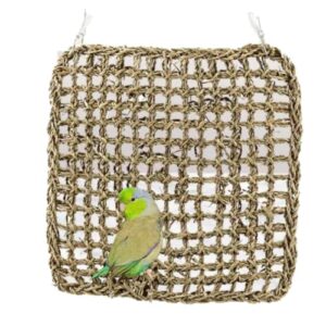 bird foraging wall toy parrot chewing hanging hook toys woven climbing hammock mat bird climbing net climbing cotton rope net hanging bird climbing rope (large)