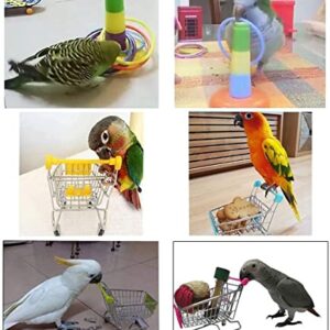 Himmbods Parrot Toys 4PCS, Bird Toy Mini Shopping Cart - Training Rings and Ball - Parrot Playing Chewing Standing Training Toys for Budgie Parakeet Cockatiel Bird Toy Part (Color Random)