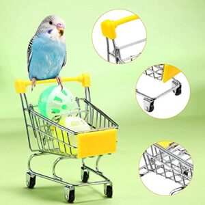 Himmbods Parrot Toys 4PCS, Bird Toy Mini Shopping Cart - Training Rings and Ball - Parrot Playing Chewing Standing Training Toys for Budgie Parakeet Cockatiel Bird Toy Part (Color Random)